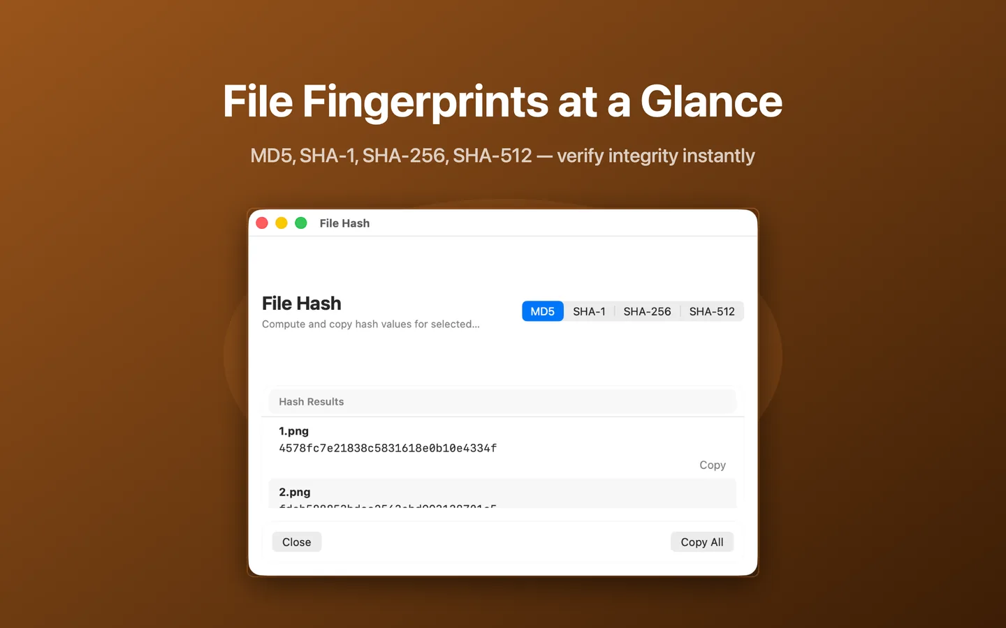 JoyClick file hash tool computing MD5 and SHA hashes for selected files